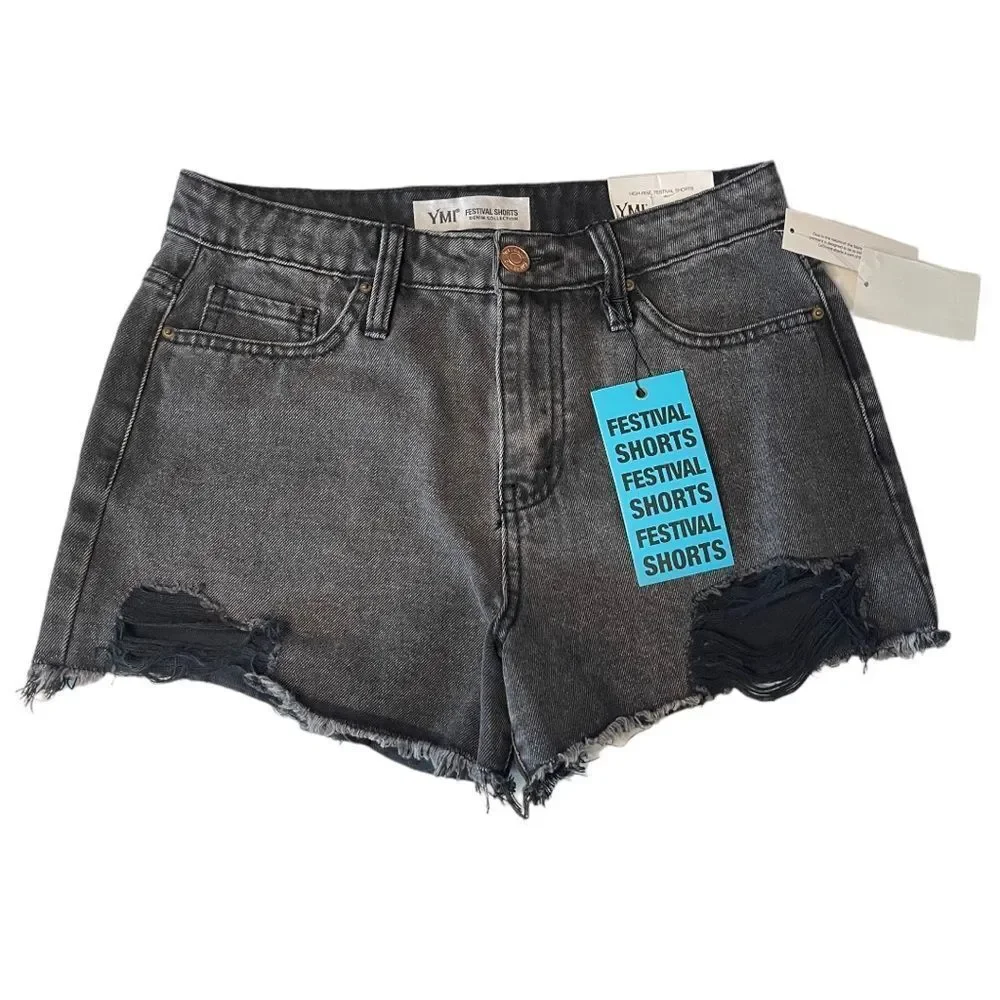⚫️⚫️⚫️ YMI Faded Black Washed High Rise Festival Shorts Size 3/26